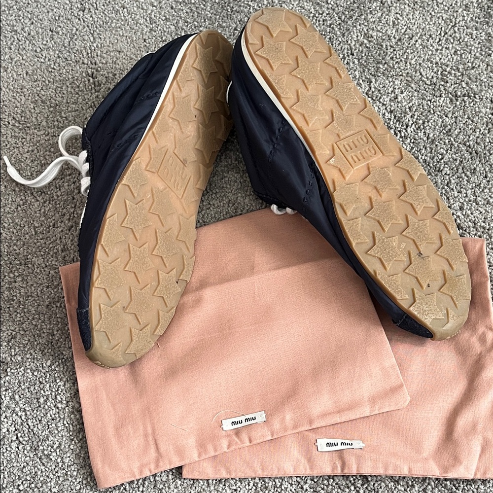 Miu Miu Navy and White Low-Top Sneakers - Picture 3 of 4